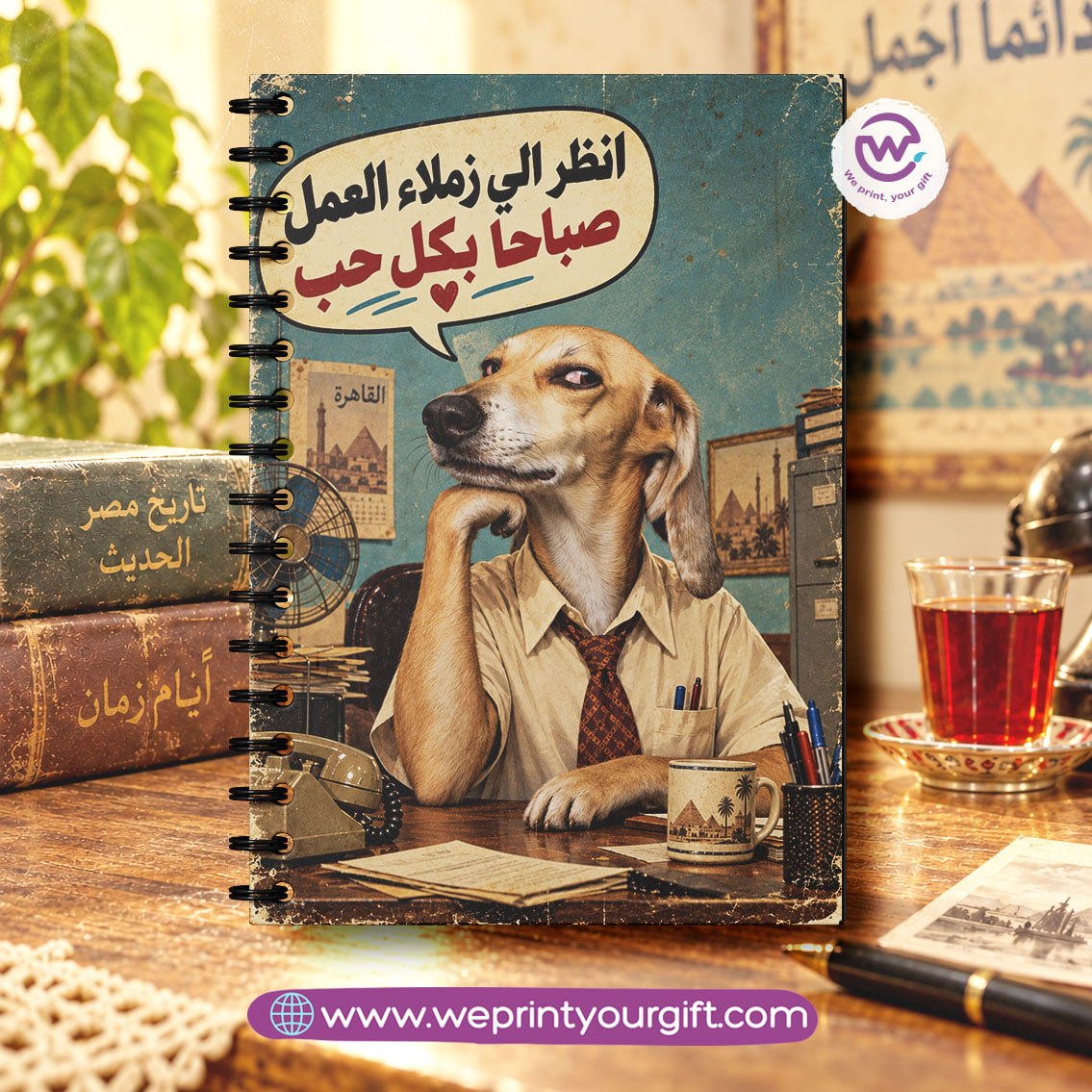 Retro Egyptian Workday Wooden Cover Notebook