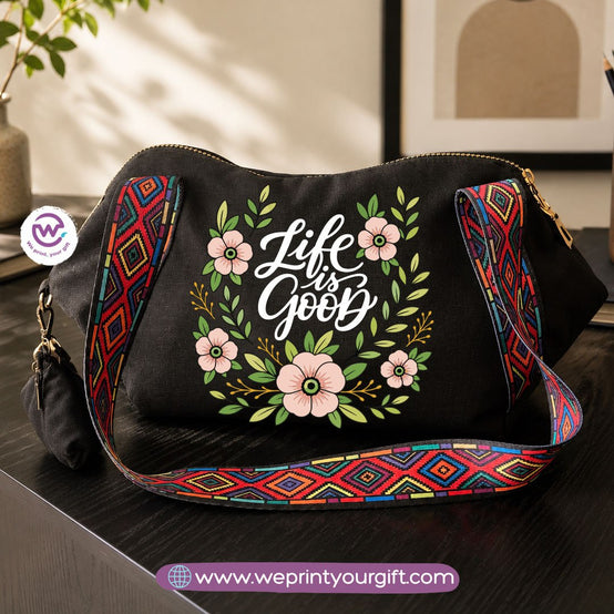 Floral Motivational Shoulder Bag & Pouch Set