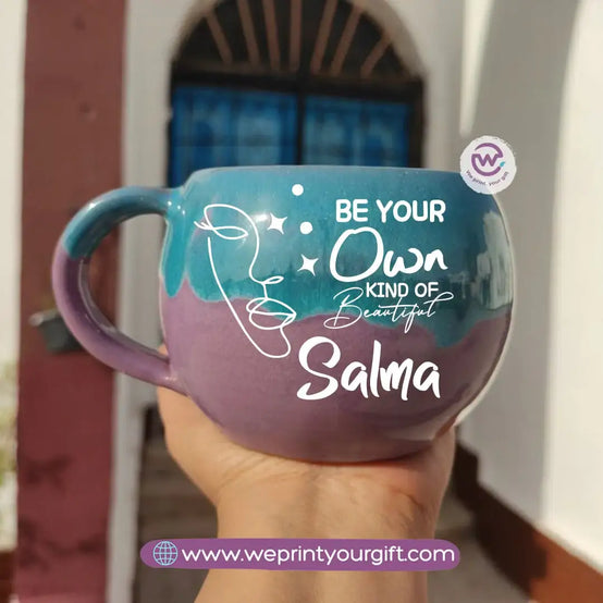 Turquoise & Purple Handmade Pottery Mug – 350 ml | Personalized One Line Art Names - WE PRINT
