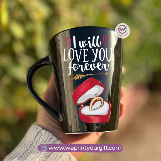 Valentine’s Edition Black Conical Porcelain Mug – 350 ml | UV Raised Sticker Printing - WE PRINT