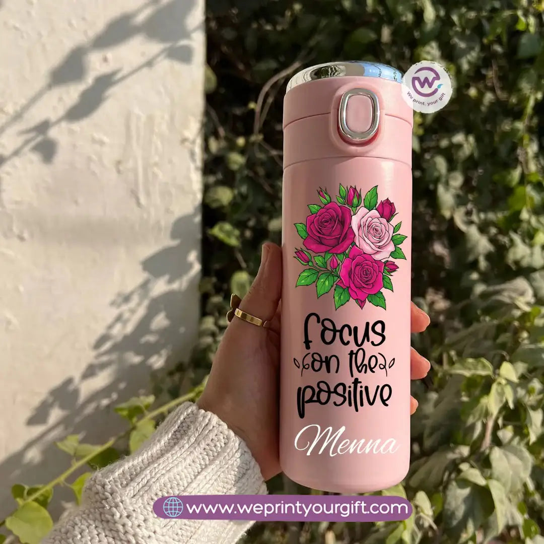 Stainless Steel Thermal Mug with Digital Temperature Display – 420ml - Motivational Floral Designs - WE PRINT