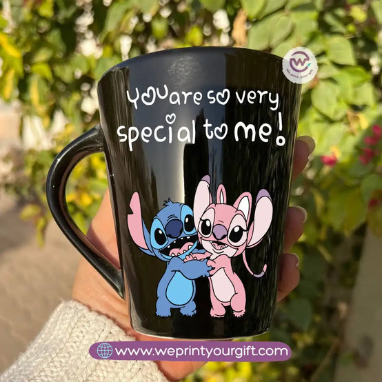 Stitch Valentine’s Edition Black Conical Porcelain Mug – 350 ml | UV Raised Sticker Printing - WE PRINT