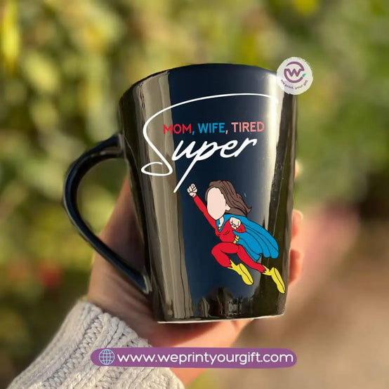 Mom Love Edition Black Conical Porcelain Mug – 350 ml | Artistic Mother-Inspired Designs | UV Raised Sticker Printing - WE PRINT