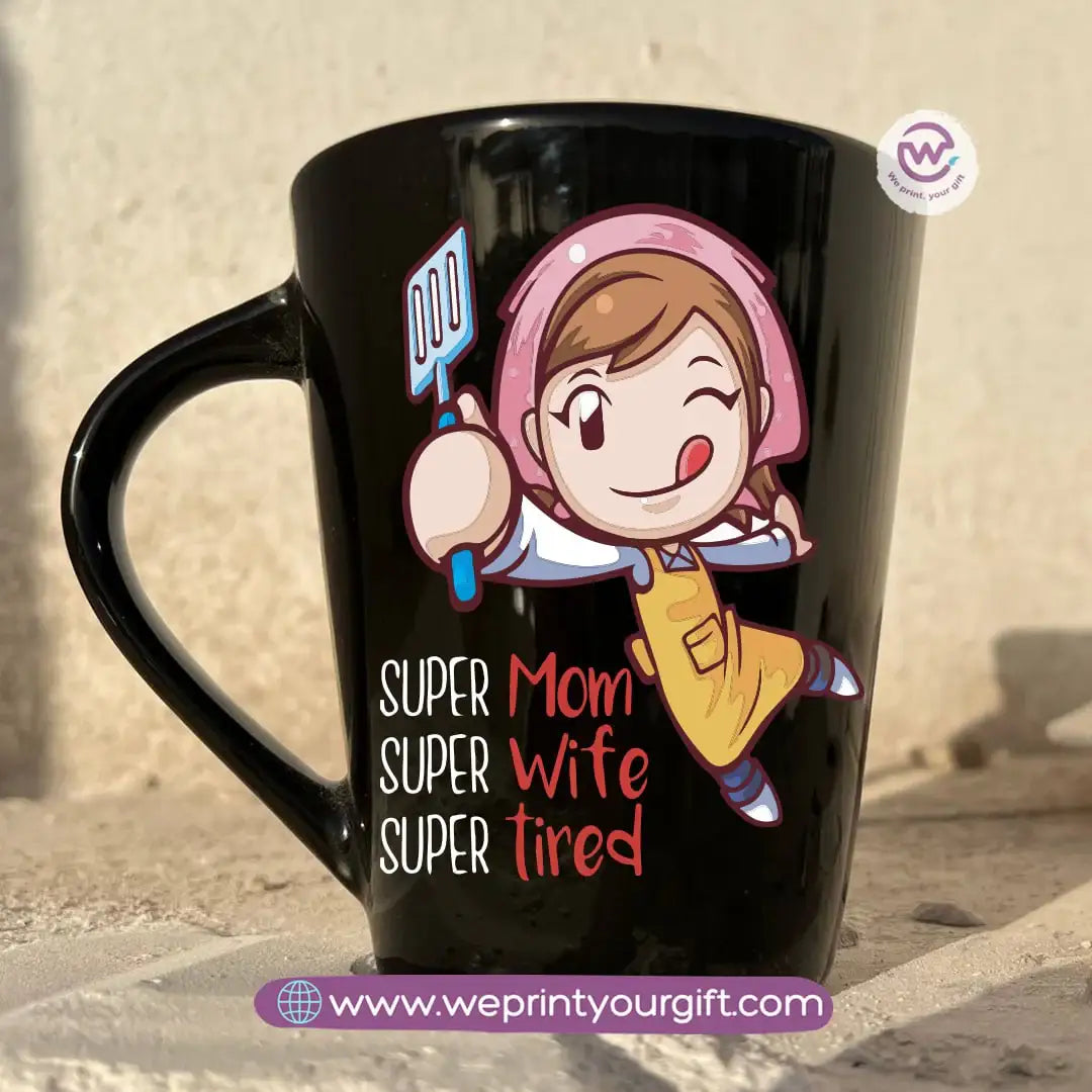 Mom Love Edition Black Conical Porcelain Mug – 350 ml | Artistic Mother-Inspired Designs | UV Raised Sticker Printing - WE PRINT