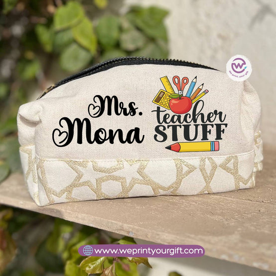 Islamic Pattern Teacher Boxy Pouch – Personalized Cotton Makeup & Pencil Case