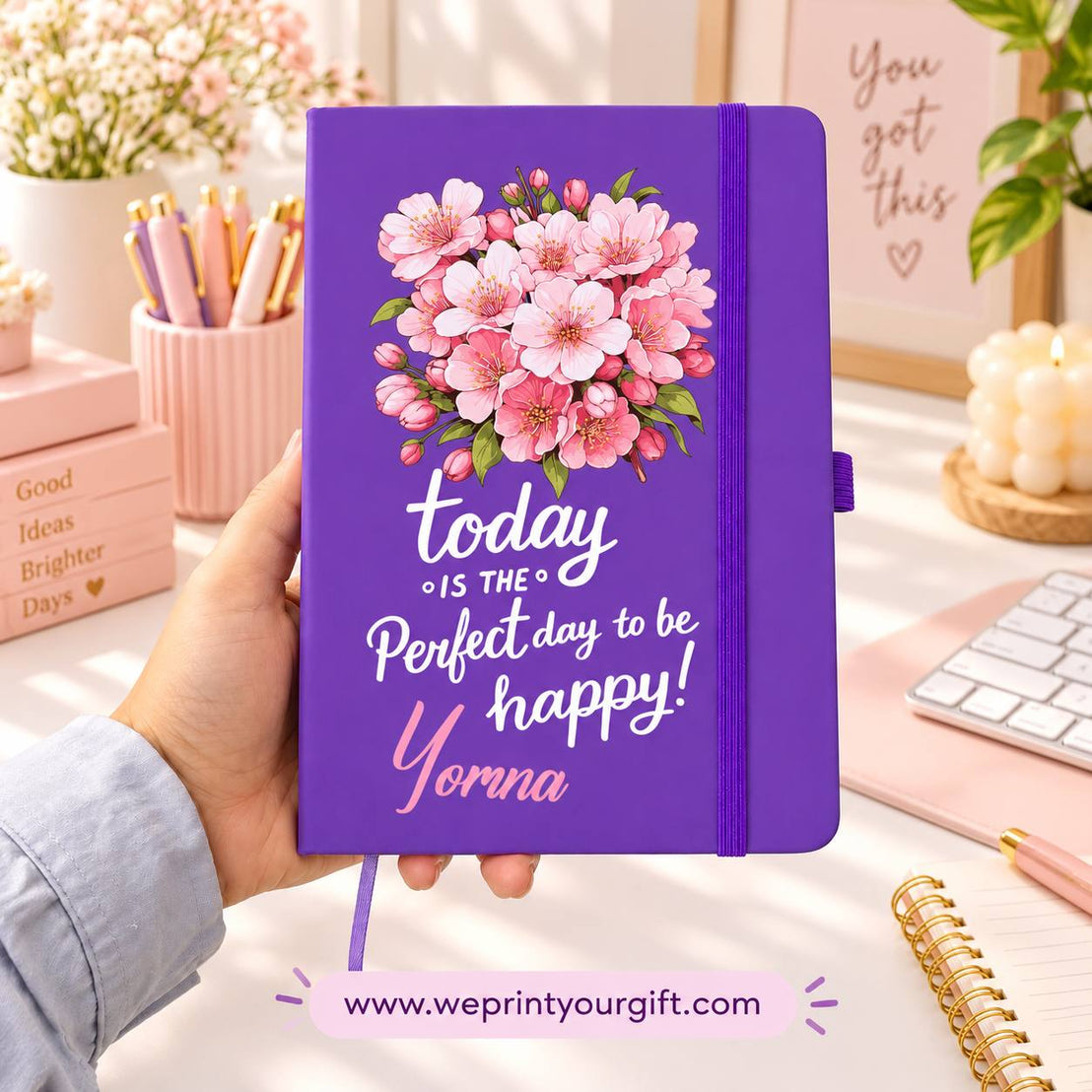 A5 Rubber Cover Notebook – Floral Motivational Quotes
