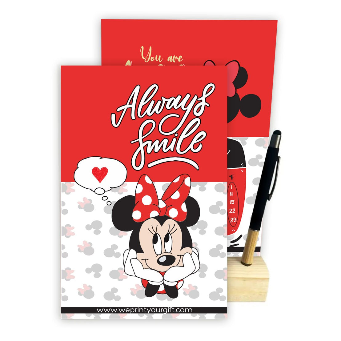 MINNIE MOUSE 2027 Desk Calendar – Cute Monthly Designs with Wooden Stand & Bamboo Touch Pen
