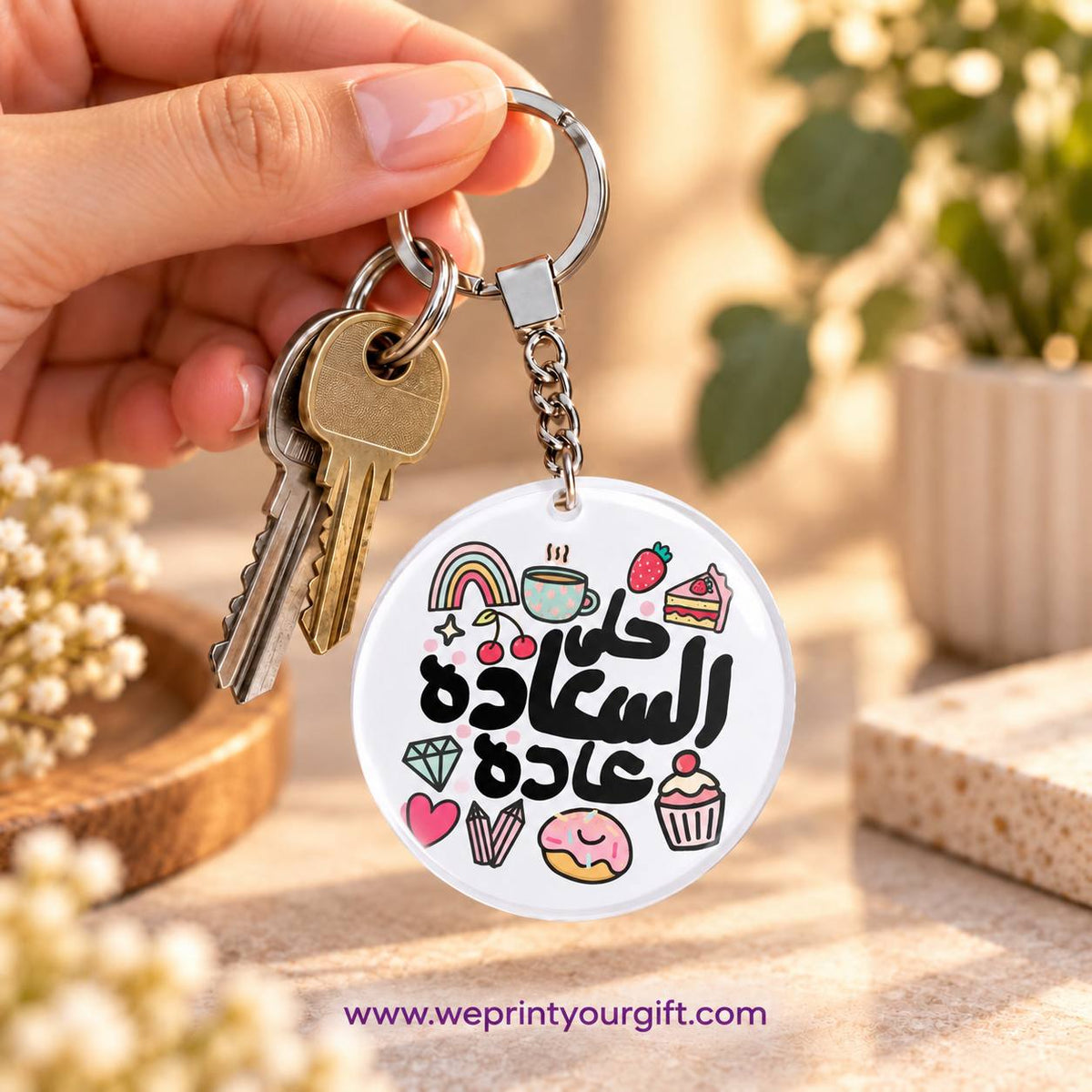 Motivational Doodle Clear Acrylic Keychain | Single-Sided Print (Round / Rectangle)