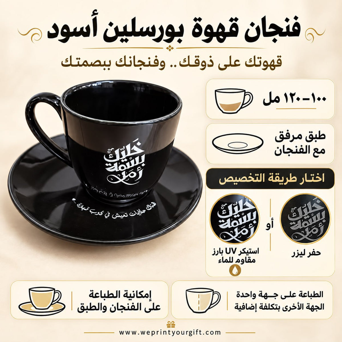 Black Porcelain Coffee Cups - Customization Options