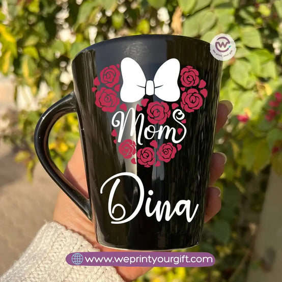 Mother’s Day Edition Black Conical Porcelain Mug – 350 ml | Elegant Love Designs | UV Raised Sticker Printing - WE PRINT