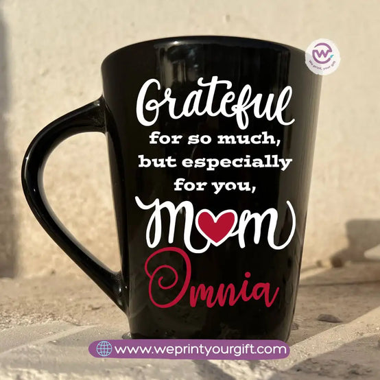 Mother’s Day Edition Black Conical Porcelain Mug – 350 ml | Elegant Love Designs | UV Raised Sticker Printing - WE PRINT