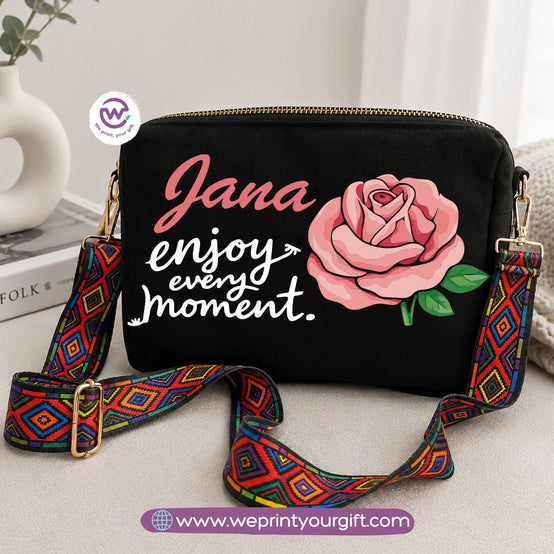 Floral Inspirational Quote Shoulder Bags with Colorful Straps