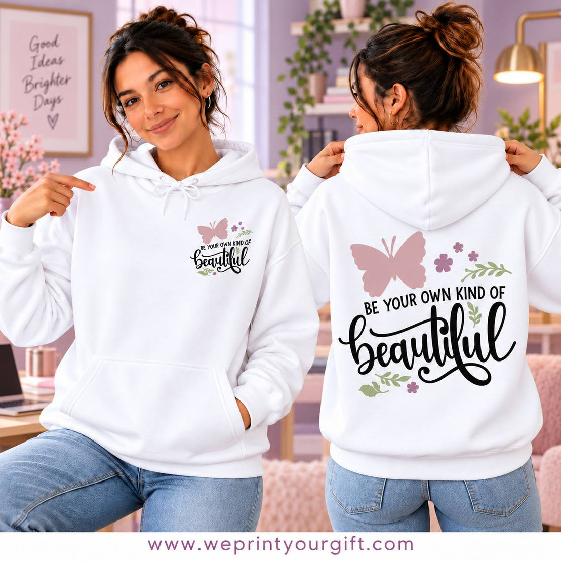 Unisex "Motivational Floral" Hoodie - Premium Melton Cotton