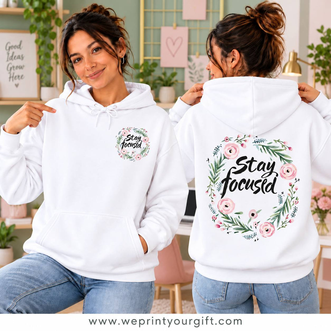 Unisex "Motivational Floral" Hoodie - Premium Melton Cotton