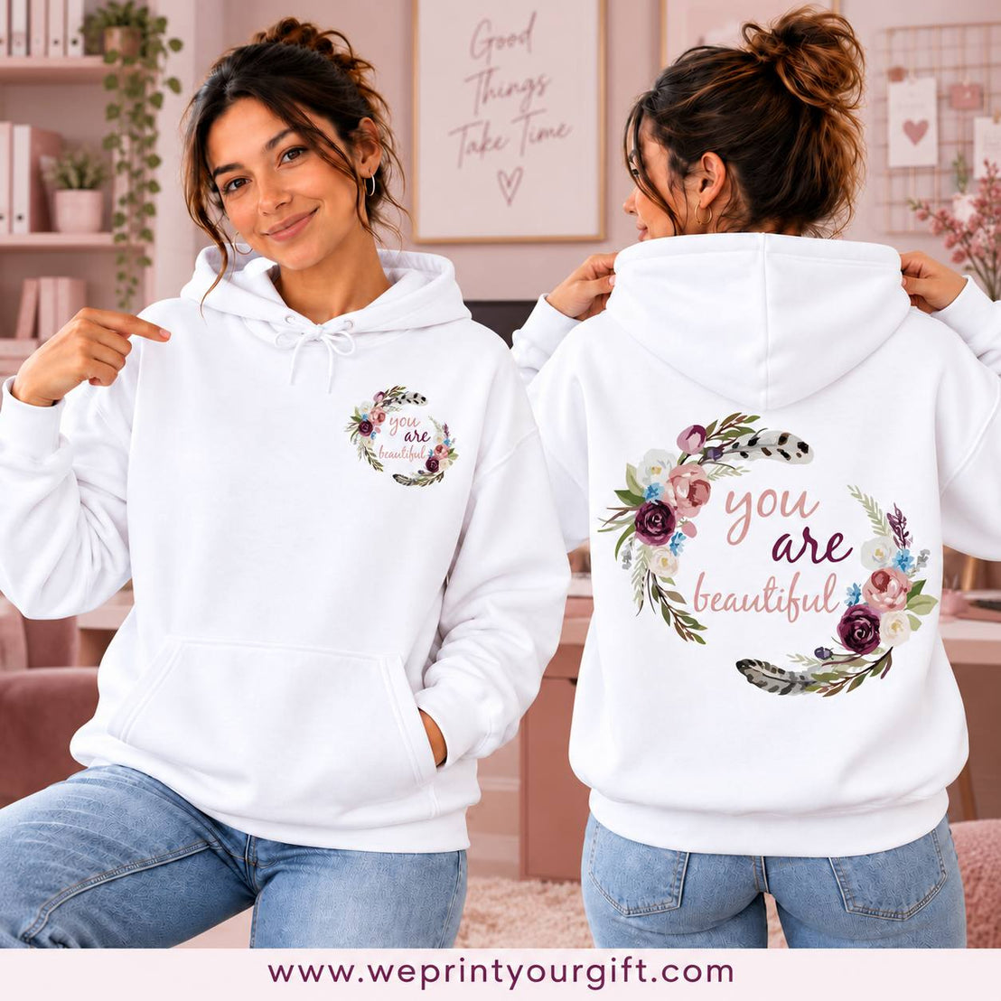 Unisex "Motivational Floral" Hoodie - Premium Melton Cotton