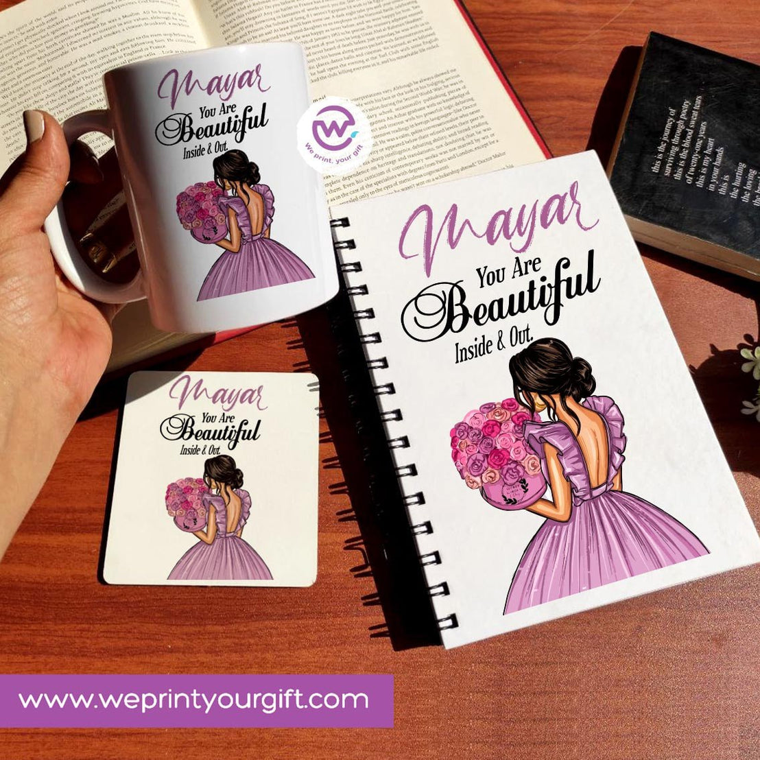 3-Piece Motivational Gift Set | Mug, Wooden Coaster & Hard Cover Notebook