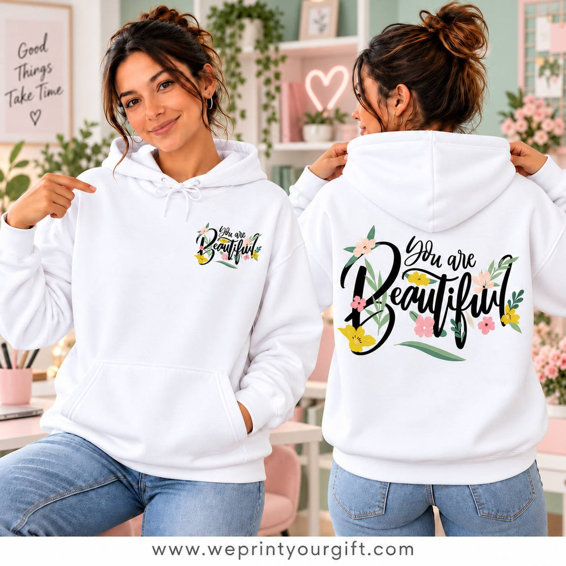 Unisex "Motivational Floral" Hoodie - Premium Melton Cotton