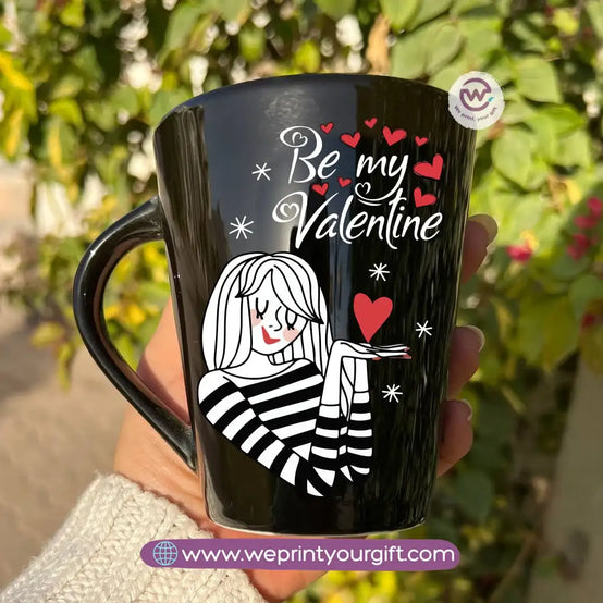 Valentine’s Edition Black Conical Porcelain Mug – 350 ml | UV Raised Sticker Printing - WE PRINT