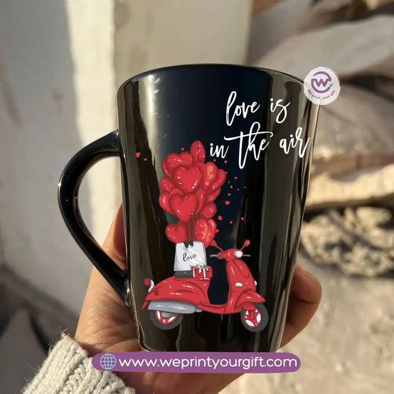 Valentine’s Edition Black Conical Porcelain Mug – 350 ml | UV Raised Sticker Printing - WE PRINT