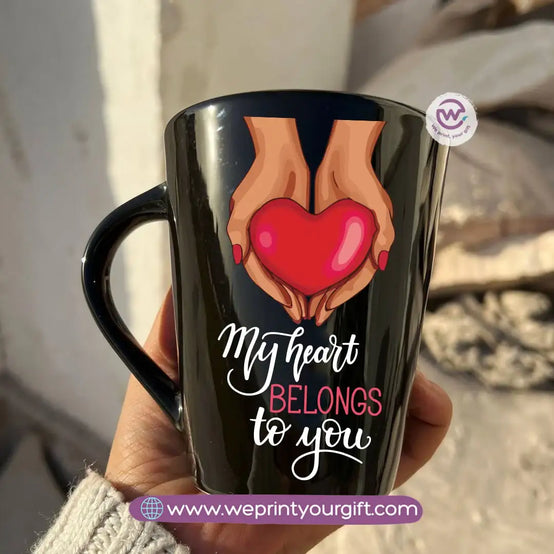 Valentine’s Edition Black Conical Porcelain Mug – 350 ml | UV Raised Sticker Printing - WE PRINT