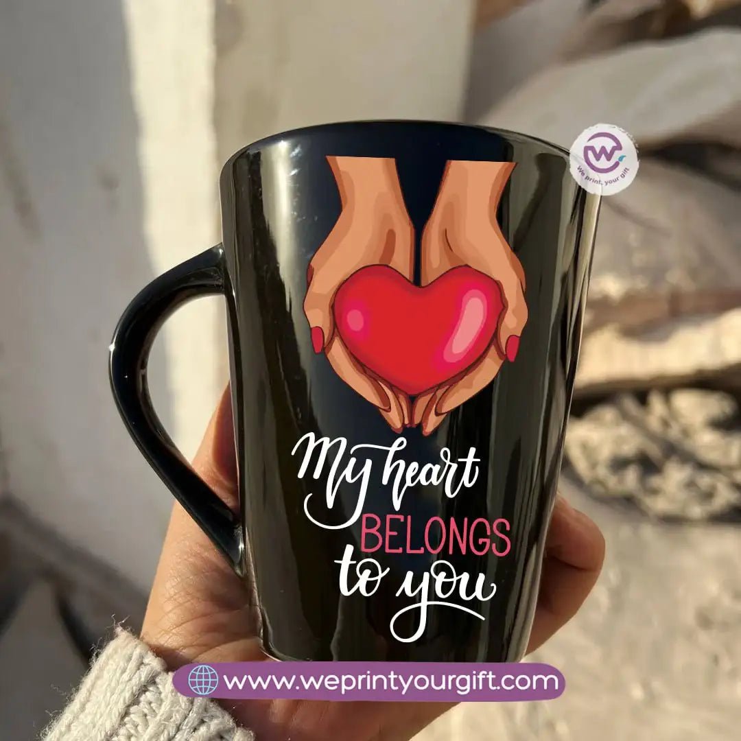 Valentine’s Edition Black Conical Porcelain Mug – 350 ml | UV Raised Sticker Printing - WE PRINT