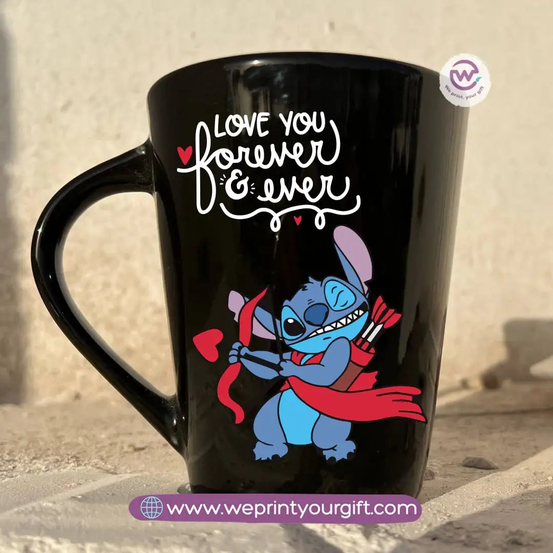 Stitch Valentine’s Edition Black Conical Porcelain Mug – 350 ml | UV Raised Sticker Printing - WE PRINT