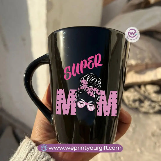 Mom Love Edition Black Conical Porcelain Mug – 350 ml | Artistic Mother-Inspired Designs | UV Raised Sticker Printing - WE PRINT