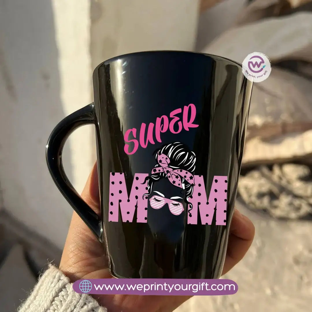 Mom Love Edition Black Conical Porcelain Mug – 350 ml | Artistic Mother-Inspired Designs | UV Raised Sticker Printing - WE PRINT
