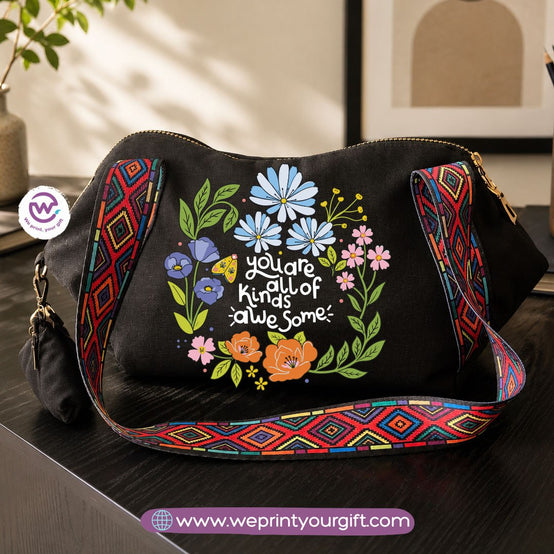 Floral Motivational Shoulder Bag & Pouch Set
