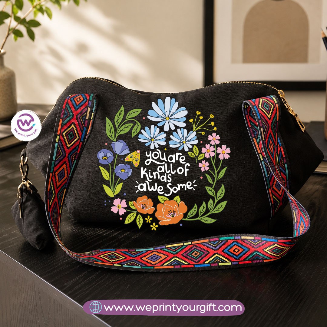 Floral Motivational Shoulder Bag & Pouch Set