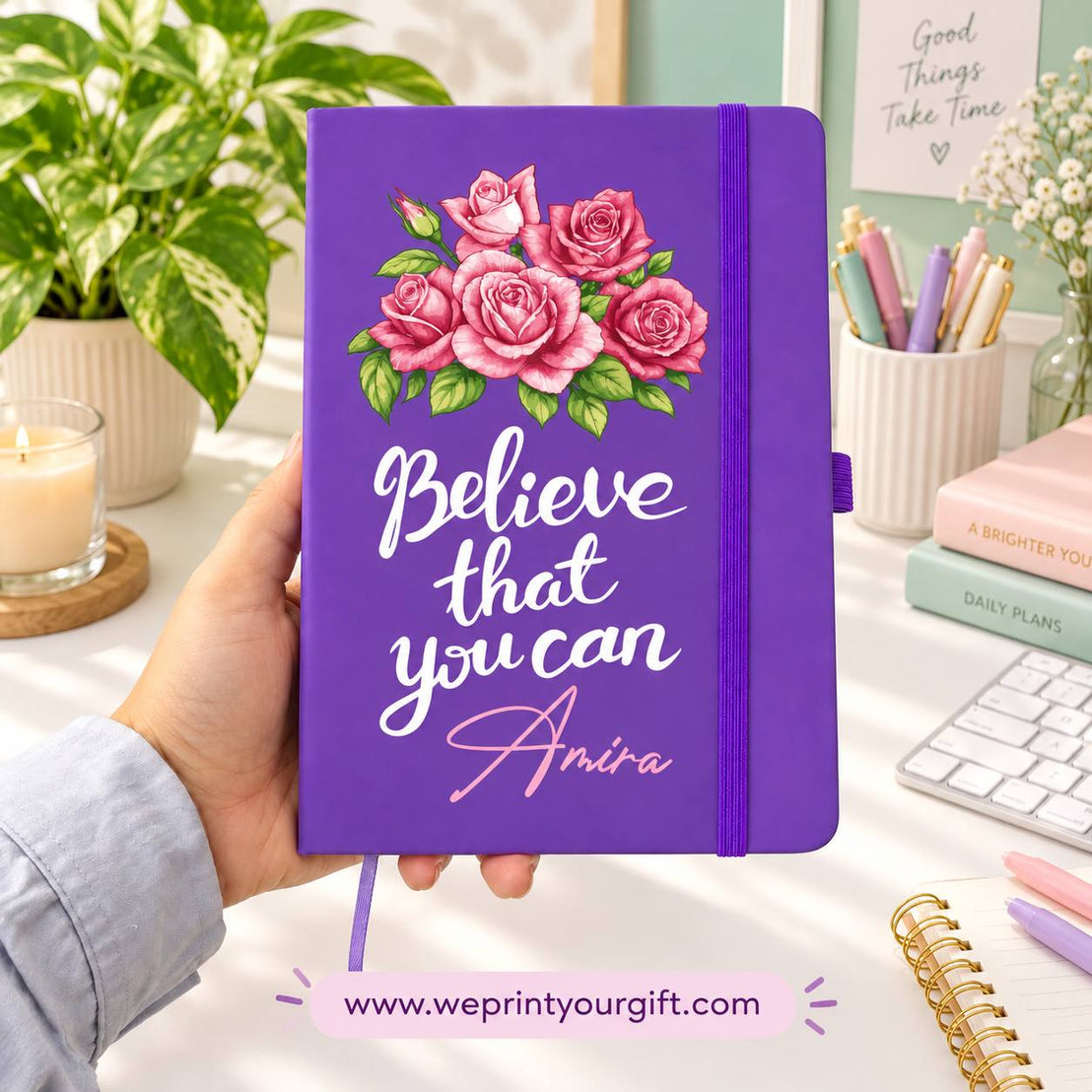 A5 Rubber Cover Notebook – Floral Motivational Quotes