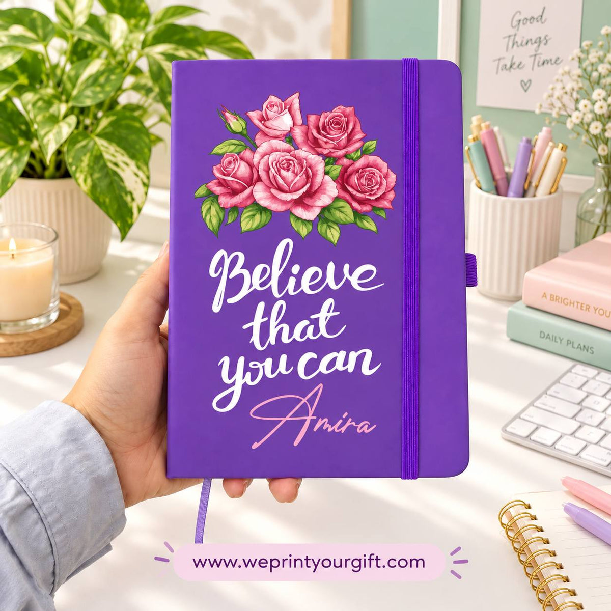 A5 Rubber Cover Notebook – Floral Motivational Quotes