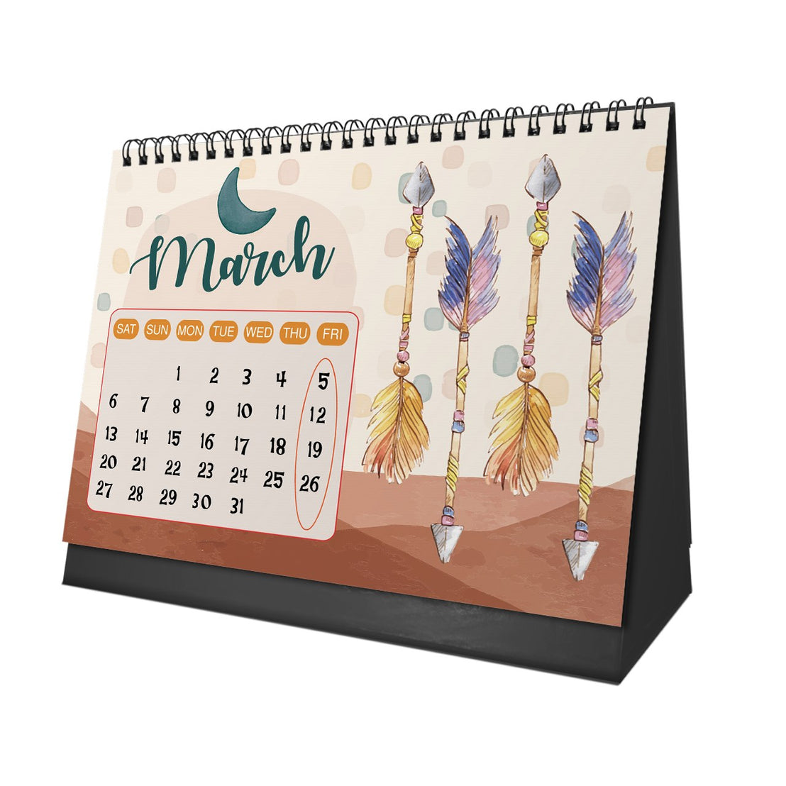 Boho 2027 Desk Calendar – Earthy Tones & Artistic Details