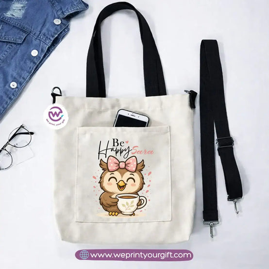 Canvas Tote Bag with Adjustable Shoulder Straps – 35 × 35 cm | Cute Owl Design - WE PRINT