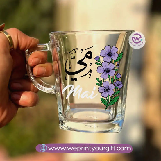 Personalized Floral Name Glass Tea Cup – 300 ml - WE PRINT