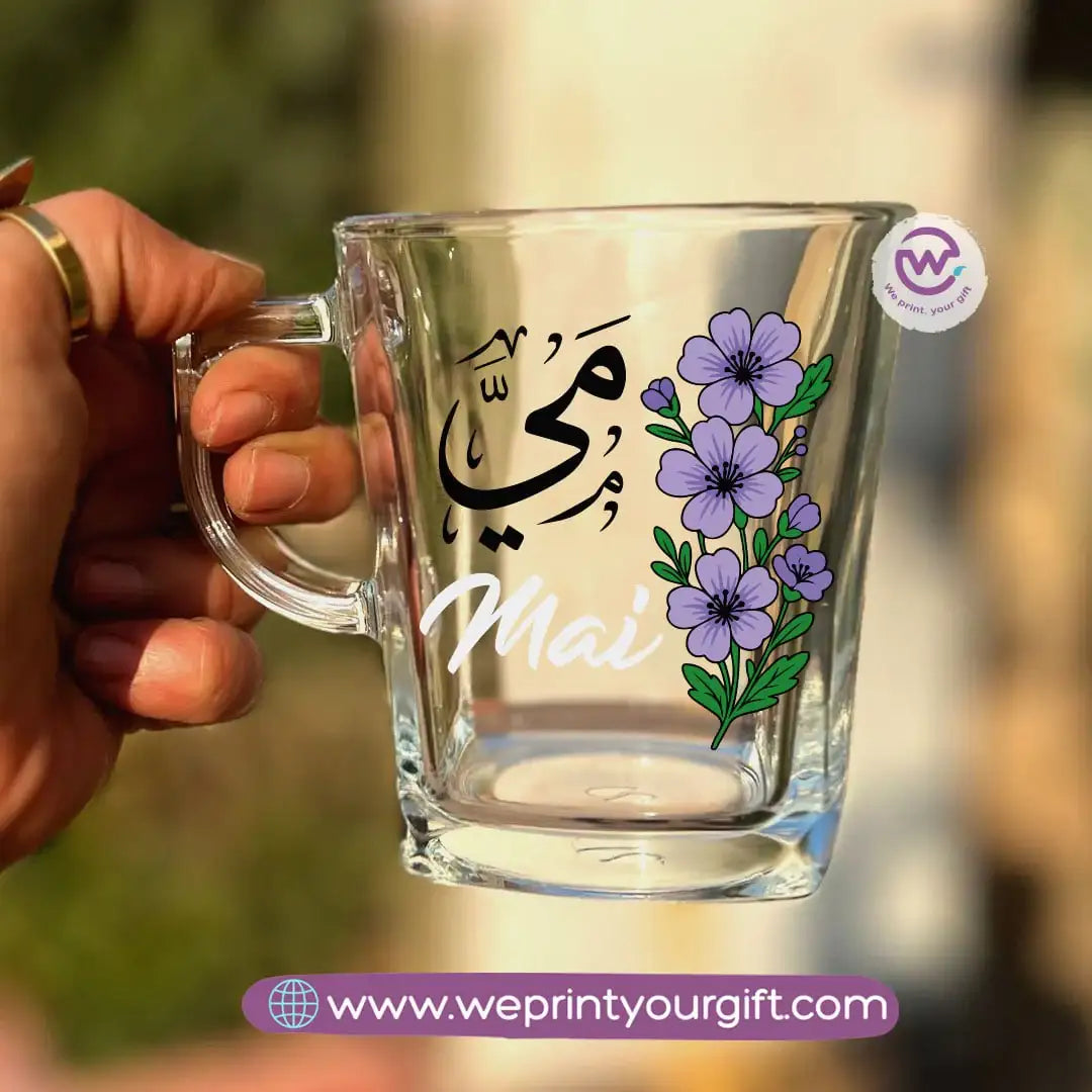Personalized Floral Name Glass Tea Cup – 300 ml - WE PRINT