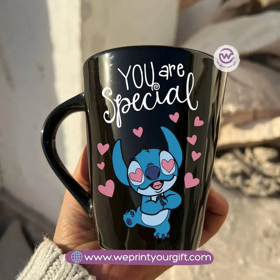 Stitch Valentine’s Edition Black Conical Porcelain Mug – 350 ml | UV Raised Sticker Printing - WE PRINT