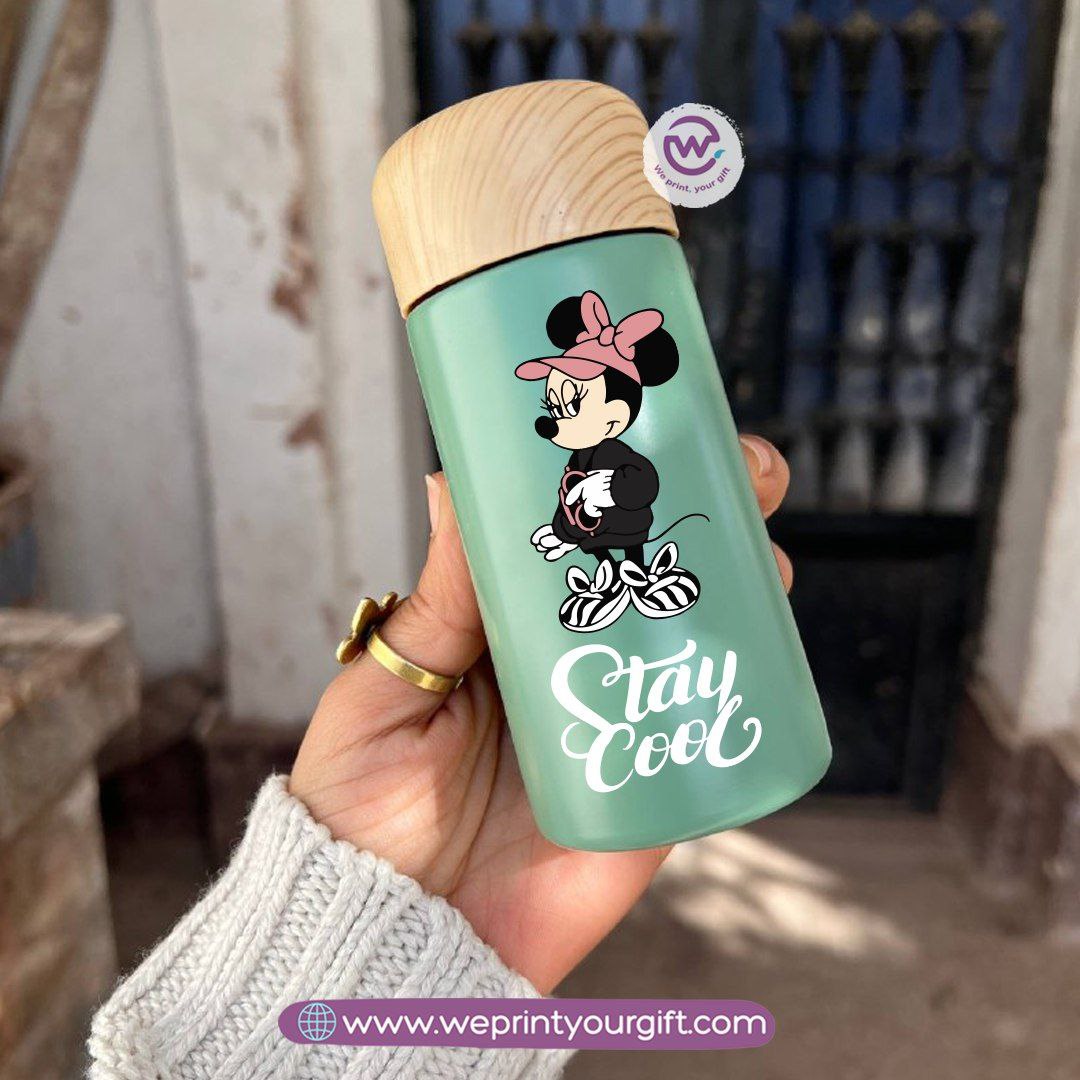 Mini Thermal Coffee Mug – (150ml & 250ml) | Wooden Lid - Mickey & Minnie Style Designs