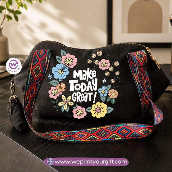 Floral Motivational Shoulder Bag & Pouch Set