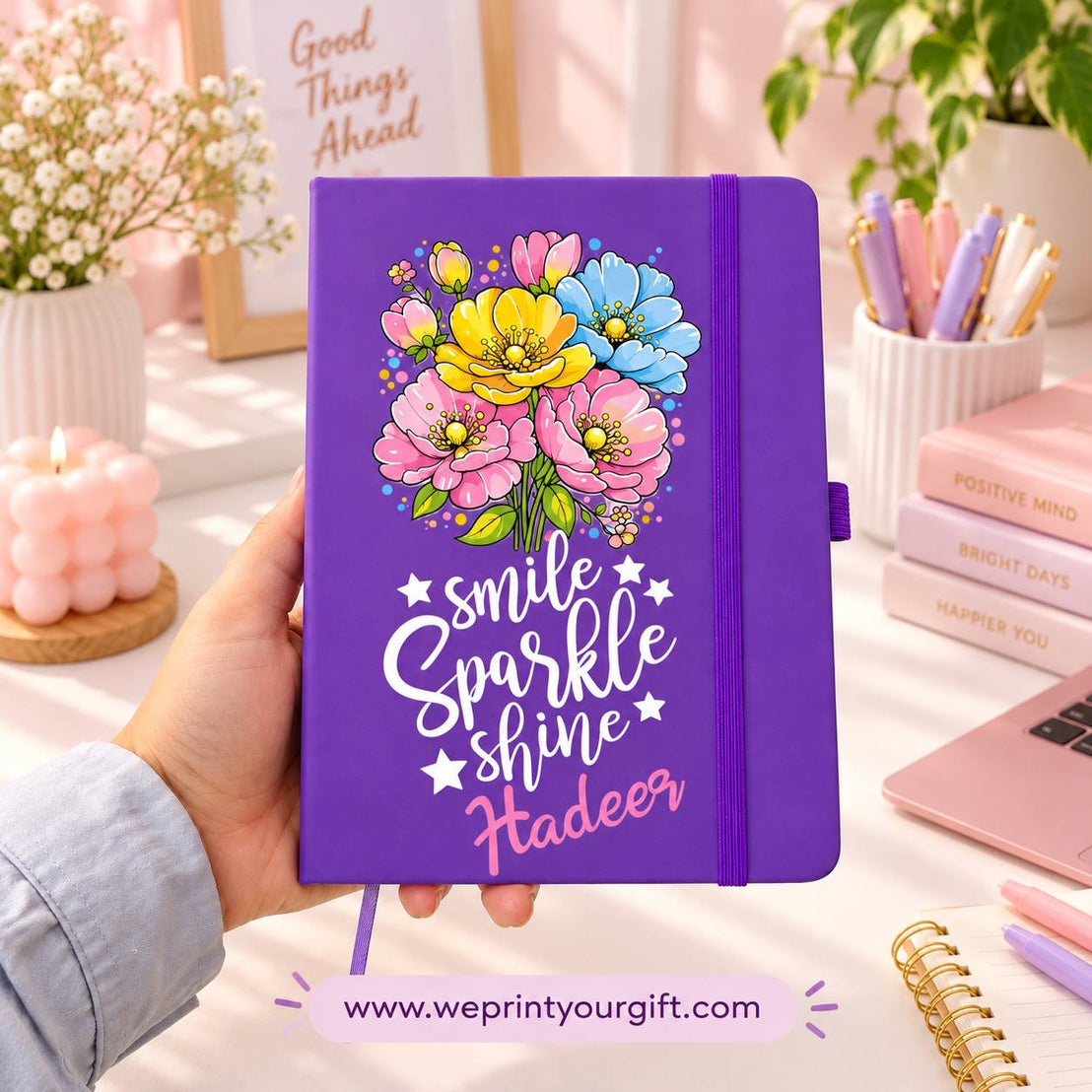 A5 Rubber Cover Notebook – Floral Motivational Quotes
