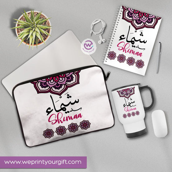 3-Piece Personalized Gift Set | Laptop Sleeve, Travel Mug & Hard Cover Notebook