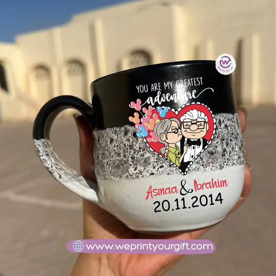 Black & White Handmade Pottery Mug – 350 ml | Valentine Up Cartoon Theme - WE PRINT