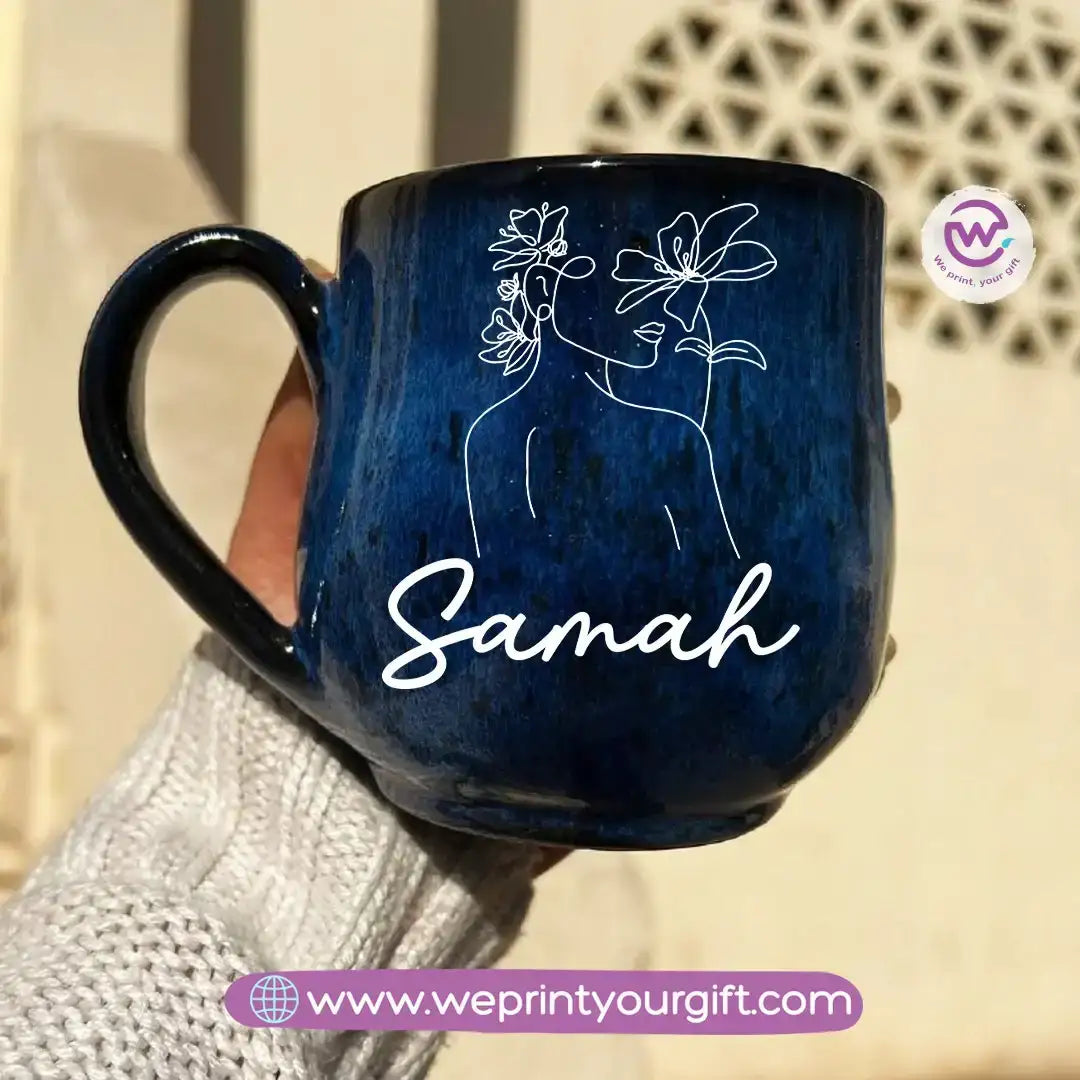 Dark Blue Handmade Pottery Mug – 350 ml - Customization Options - WE PRINT