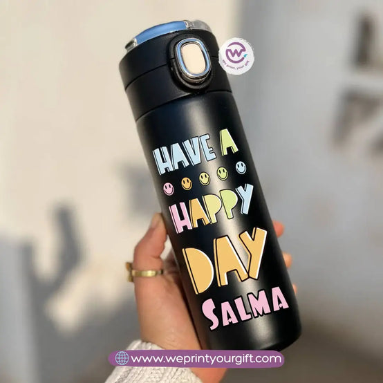 Stainless Steel Thermal Mug with Digital Temperature Display – 420ml Motivational Doodle Art (English Quotes) - WE PRINT