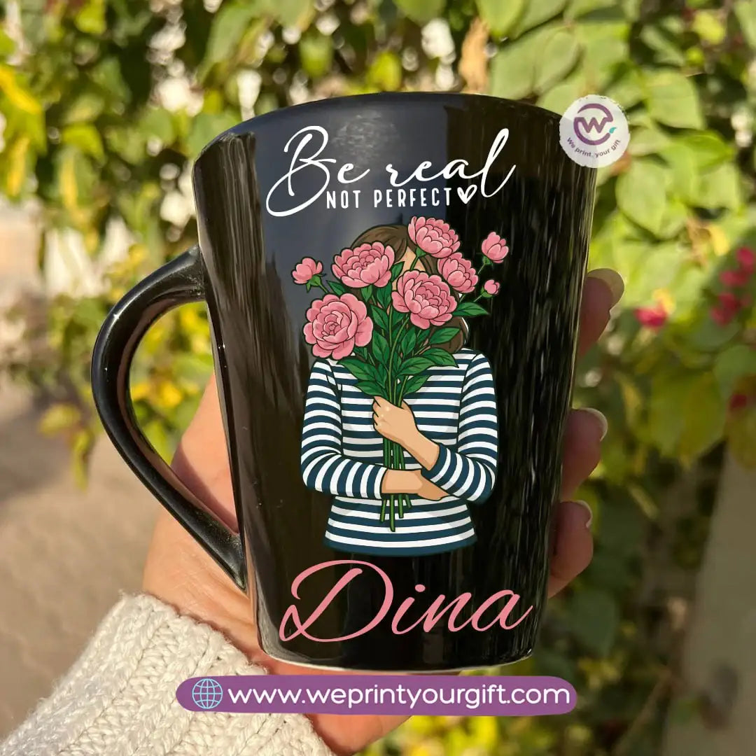 Motivational Digital Art Edition Black Conical Porcelain Mug – 350 ml | UV Raised Sticker Printing - WE PRINT