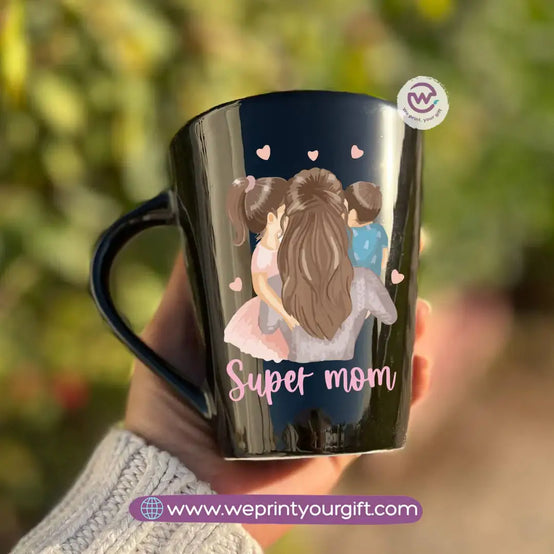 Mom Love Edition Black Conical Porcelain Mug – 350 ml | Artistic Mother-Inspired Designs | UV Raised Sticker Printing - WE PRINT