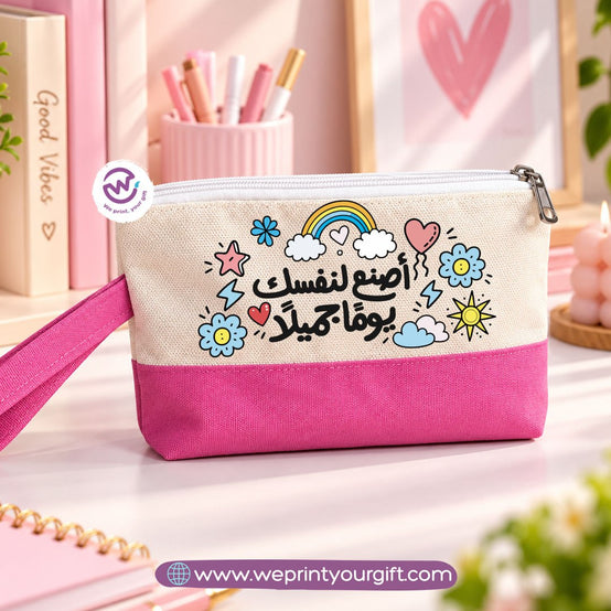 Motivational Icons Two-Tone Canvas Pencil Case & Makeup Pouch | With Side Handle