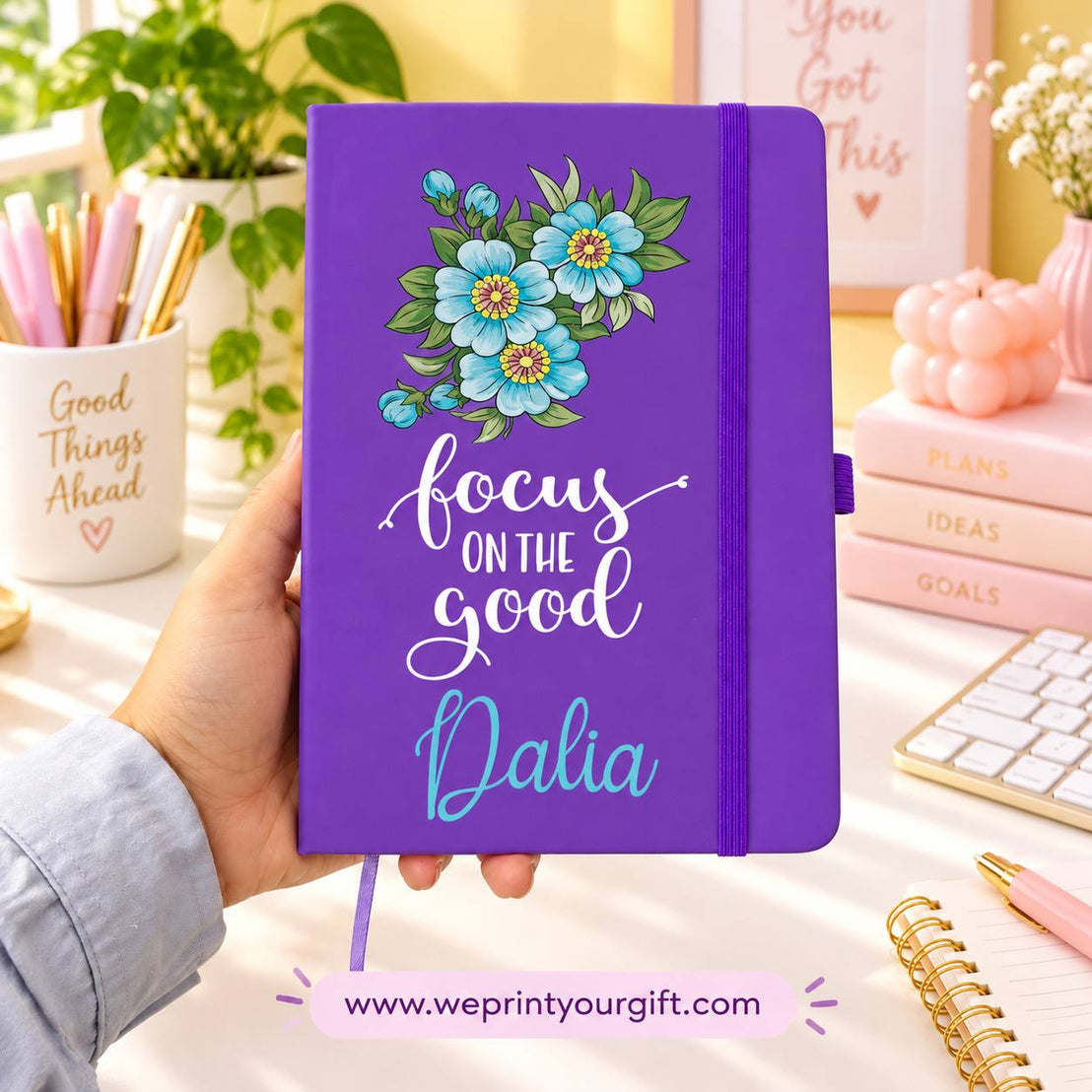 A5 Rubber Cover Notebook – Floral Motivational Quotes