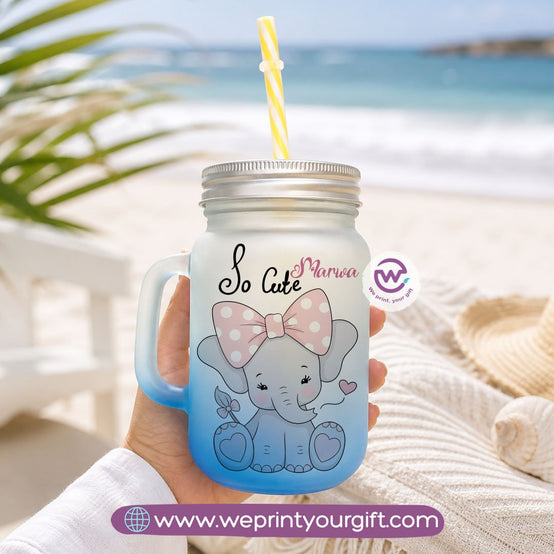 Cute Elephant Glass Mug with Lid & Straw – 400ml