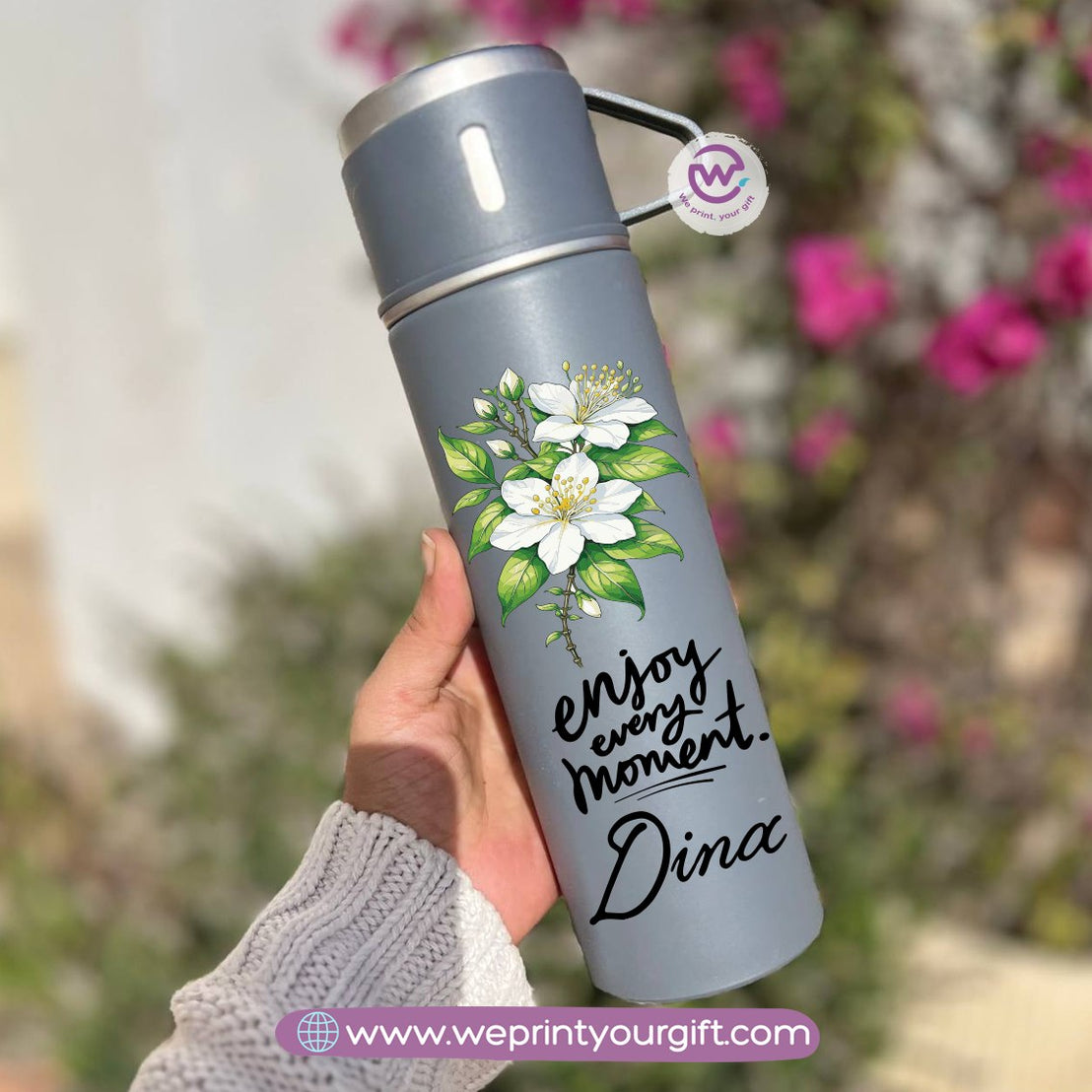 Floral Name Thermal Flask with Two Extra Cups – 500ml